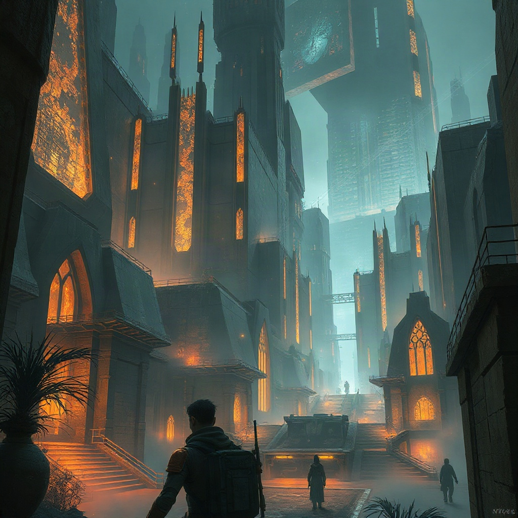 AI科幻短剧《赛博长安》未来古城概念画面
